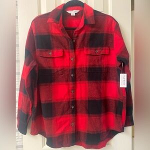 Old Navy The Boyfriend Buffalo Plaid Red & Black Flannel Shirt Size Medium NWT